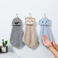 hand towel for kids absorbent hanging typeanimal embroidered towelette home decora coral fleece hand towel bathroom supplies
