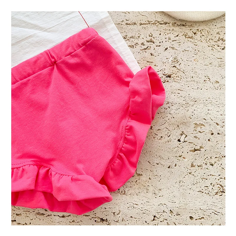 Хлопковая летняя одежда для маленьких девочек футболка + шорты с оборками