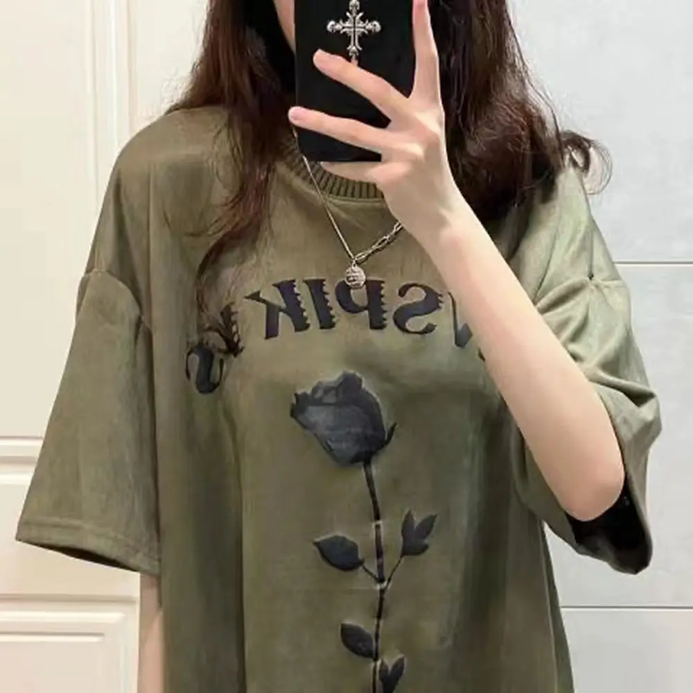 

Summer New Korean Style Loose Student Sense Embroidery Short-Sleeved T-Shirt Women'S Top 2023 New