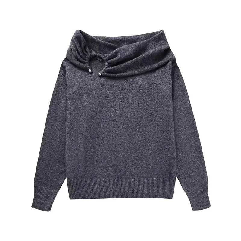 

Женский трикотажный свитер, серый винтажный пуловер с открытыми плечами и длинными рукавами, осень 2023