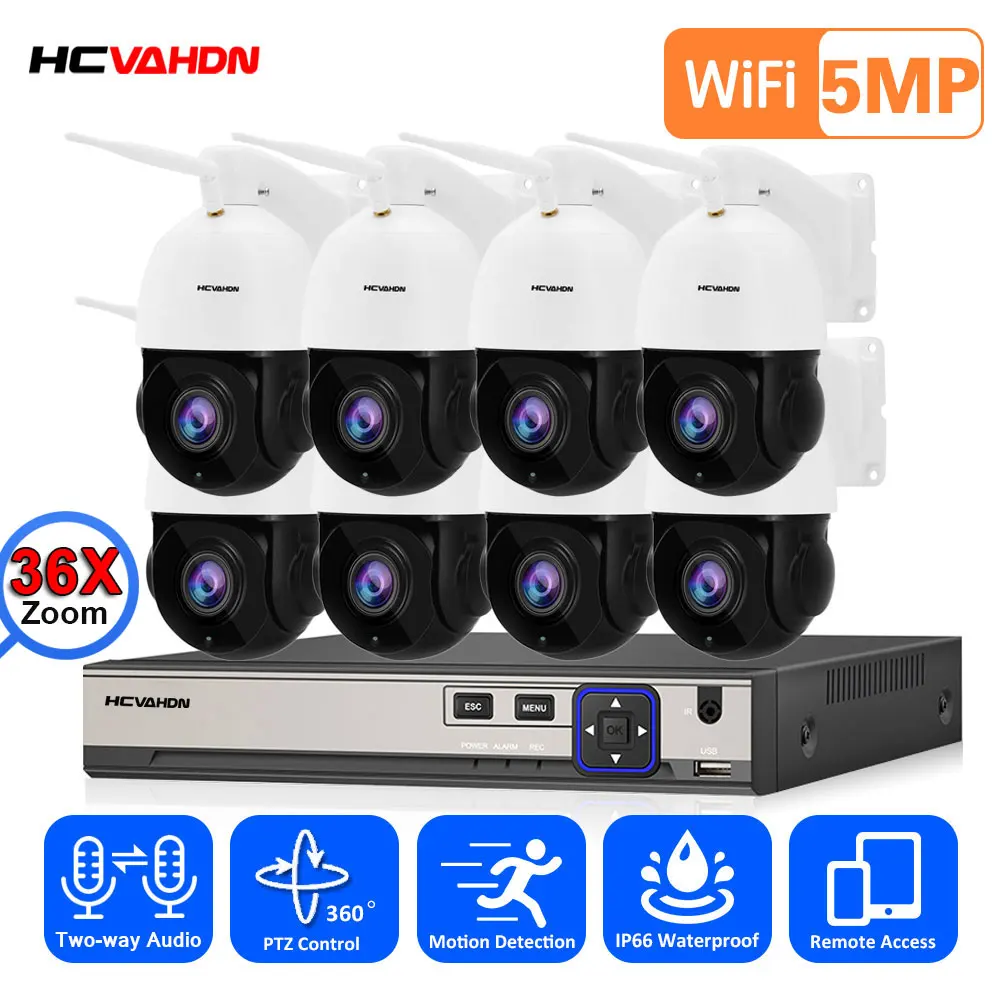 

5MP 8CH Wifi POE PTZ Camera Kit 4K POE NVR Security Camera System 36X Zoom 2 Way Audio CCTV Video Surveillance System Kit XMEYE