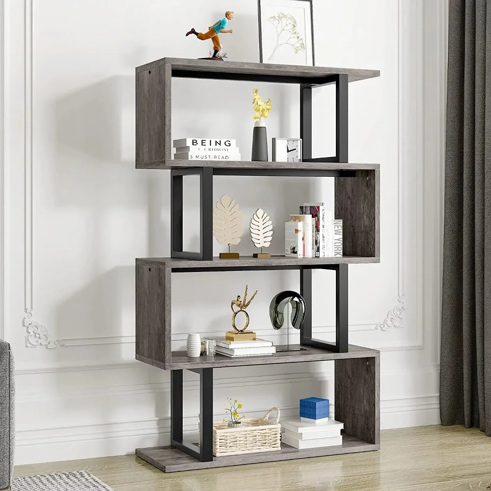 5 Shelf Bookcase, Z-Shelf Modern Free Standing Bookshelf Storage Organizer, Book Shelves for Living Room Bedroom Balcony