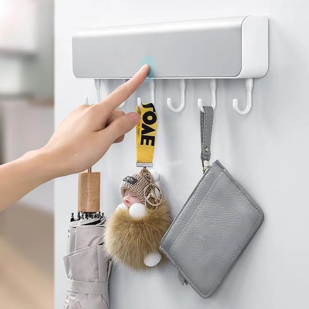 

Настенный стеллаж для хранения, коробка для хранения с 6 крючками для ванной комнаты, дверной органайзер для ключей от одежды без перфорации...