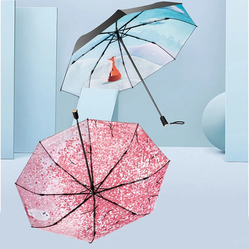 

Женский зонт Sakura, складной зонт для девушек, зонт для дождя и солнца, женский зонт с животными, ветрозащитный подарок с защитой от УФ-лучей