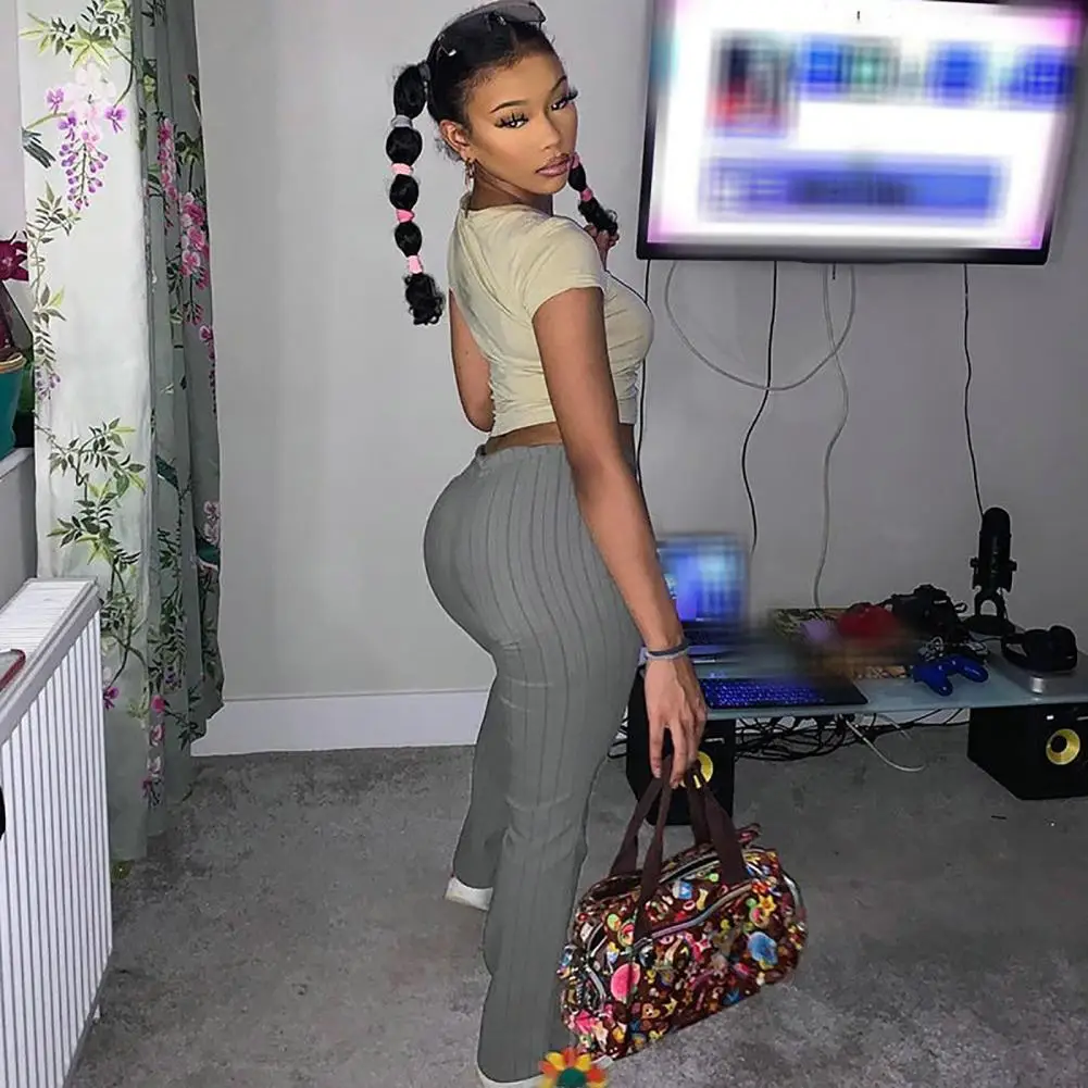 

Stylish Casual Pants Elastic Waist Skin-Touch Flared Pants Ladies Casual Long Slight Flare Pants Streetwear Autumn Trousers