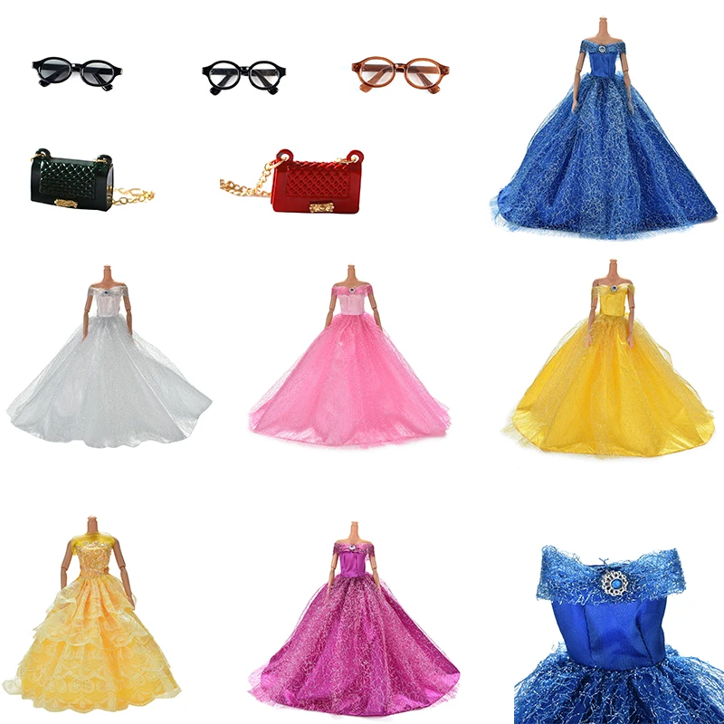 

Fashion Doll Dress Costume Elegant Lady Wedding Dress Bag Glass For Doll Dress Clothes For 1/6 Doll Dresses Gift Toy Set
