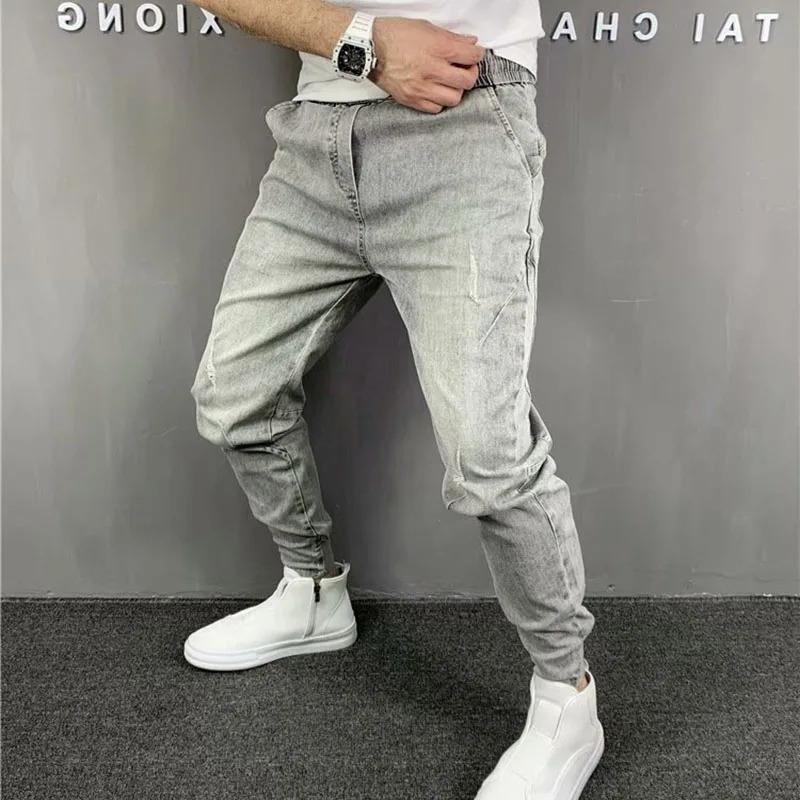 Elastic Waist Jeans Men's Korean Version Of Elastic Leggings Social Spirit Guy Small Feet Nine-point Pants Trendy Men's Pants
