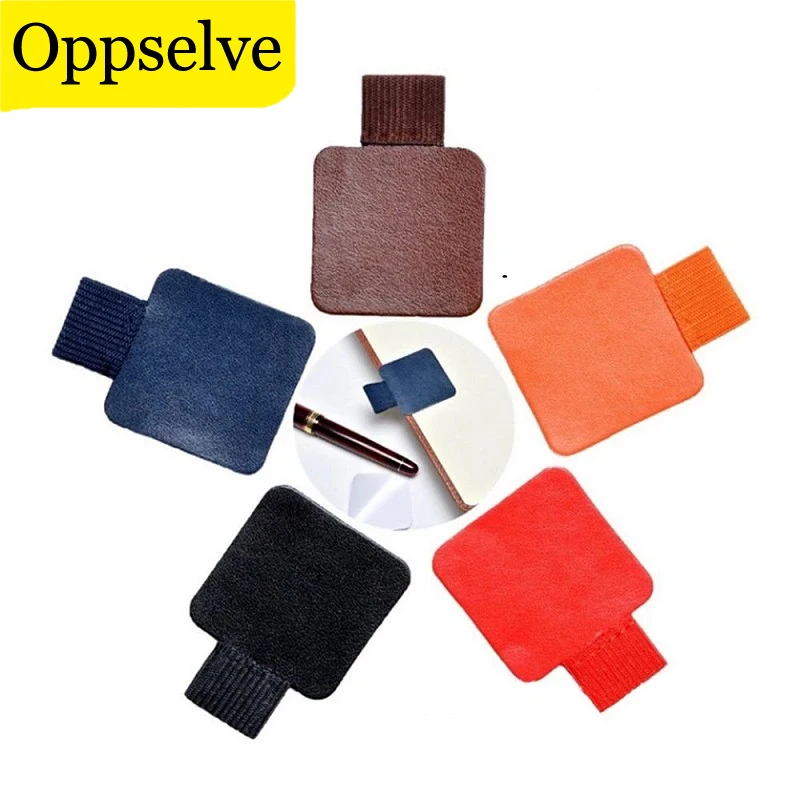 

Oppselve High Quality Portable Pen Holder Self Adhesive PU Leather Pencil Clip Pencil Elastic Ring for Notebook Clipboard Sale