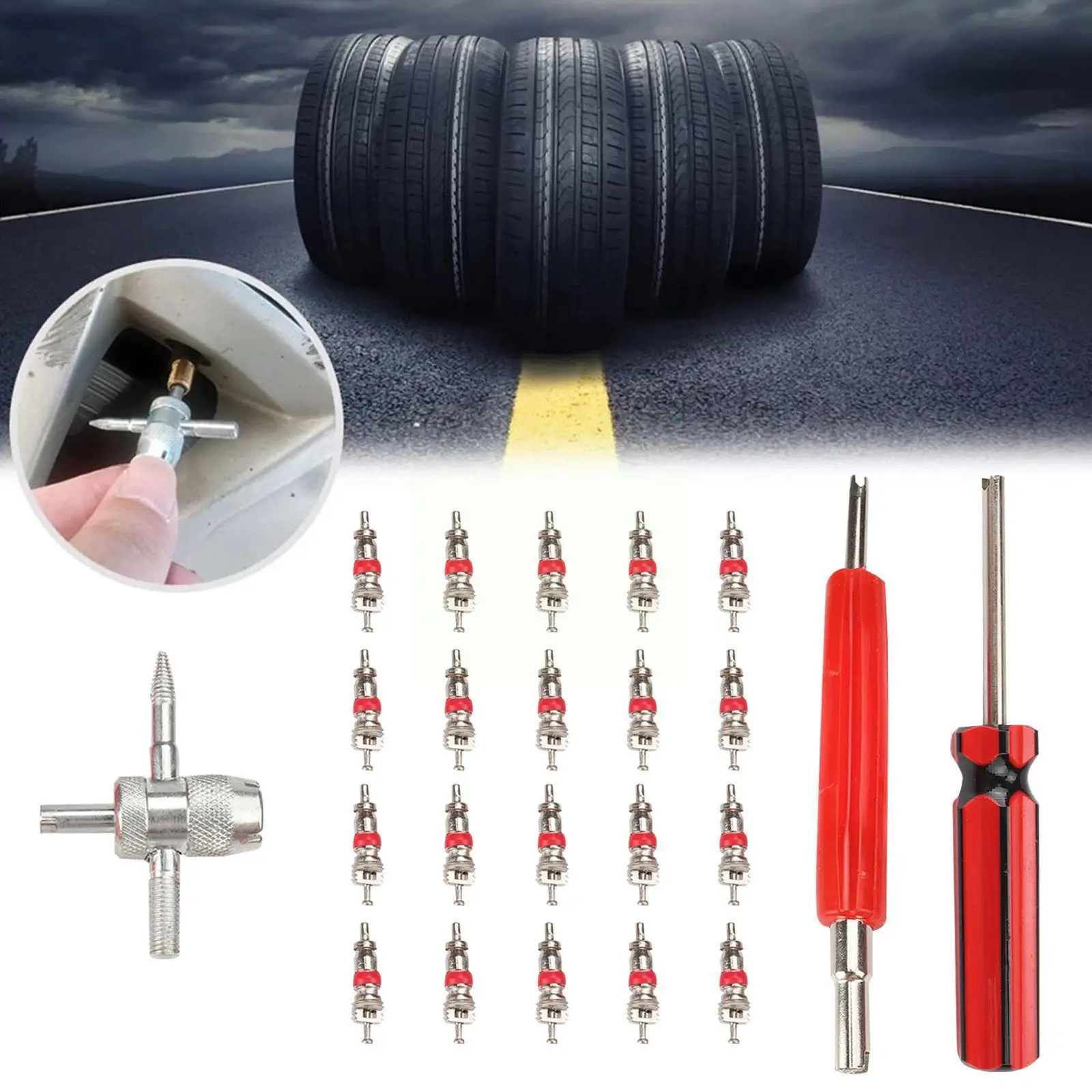 

4in1 Cores With Removers 4-way Tool Durable Nickel Zinc Alloy Plating For Car Truck Motorcycle Atv W5k0