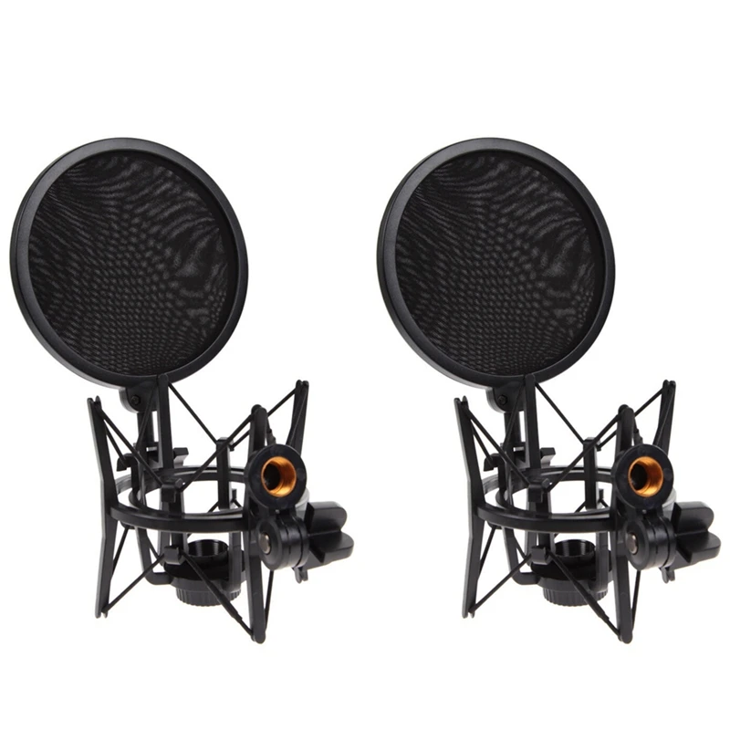 

2X Professional Microphone Mic Shock Mount With Shield Articulating Head Holder Stand Bracket For Studio Broadcast