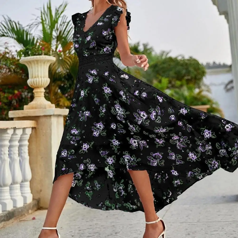 

Платье женское длинное с оборками, Модное Элегантное повседневное милое праздничное платье с асимметричным подолом, с рукавом до локтя, без...