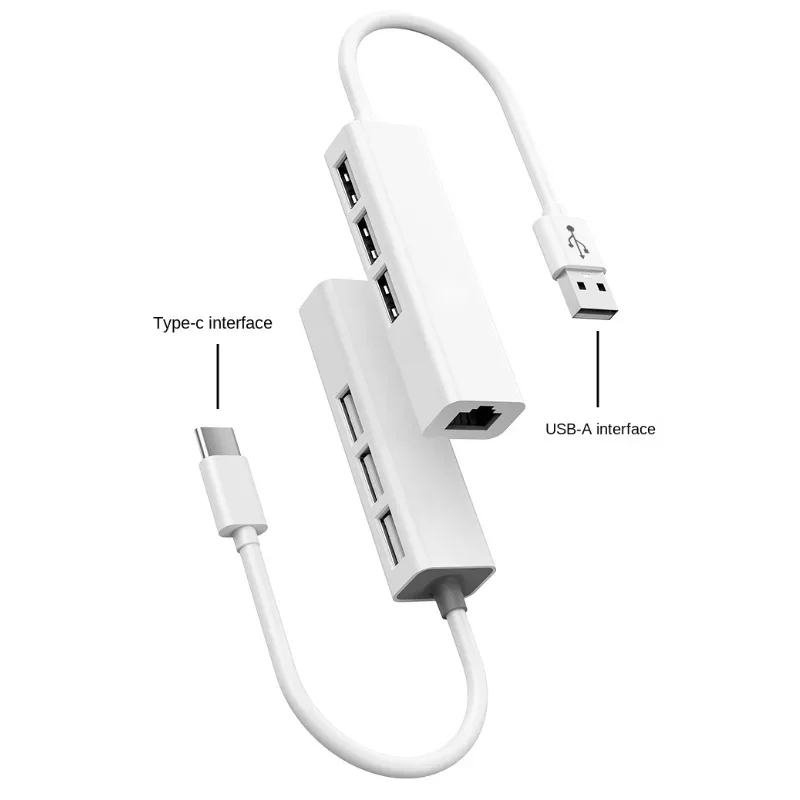

TYPE-C to RJ45 Lan Network Card 4 in 1 USB 2.0 Hub For Laptop Adapter Computer 4 Port Dock Station RJ45 Notebook Type-C Splitter