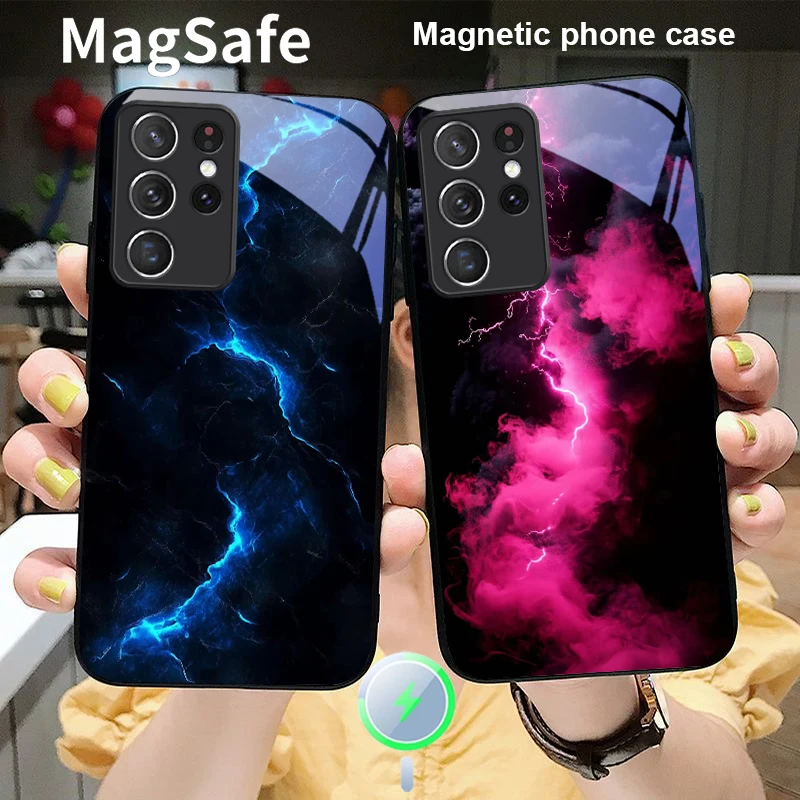 Фото Загадочная красная молния для Samsung S25 8 9 S10 S20 Ultra S21 Pro S22 Plus S23 FE S24 Ultra S25 Edge Magsafe Glass Чехол для телефона №2
