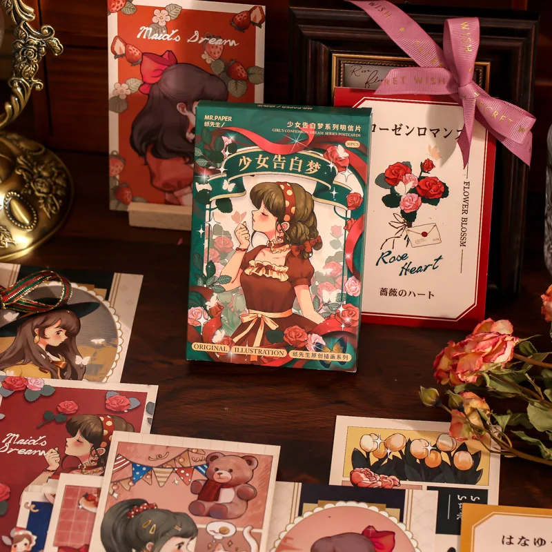 

30PCS/LOT Cute Little Girl Cartoon Paper Card Set DIY Postcard Book Mark Gift 93*134mm