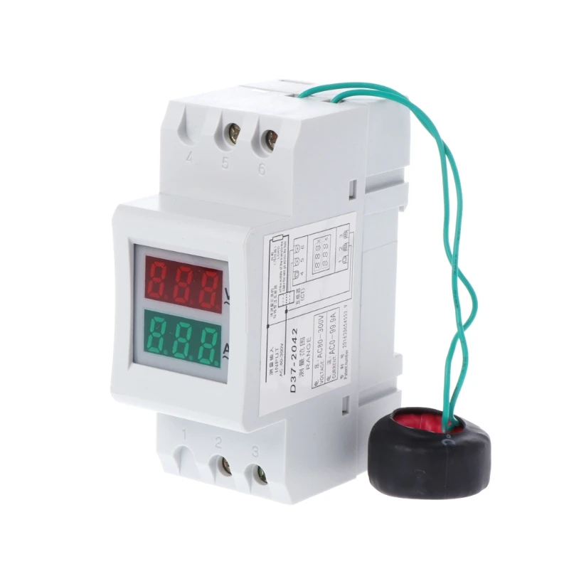

2P 36mm Din Rail Dual LED Current Meter Voltmeter Ammeter 80-300V 250-450V 0-100A