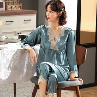 2022 spring and autumn new silk pajamas suits long sleeved women thin sexy pajamas homewear luxury fashion clothes boutique