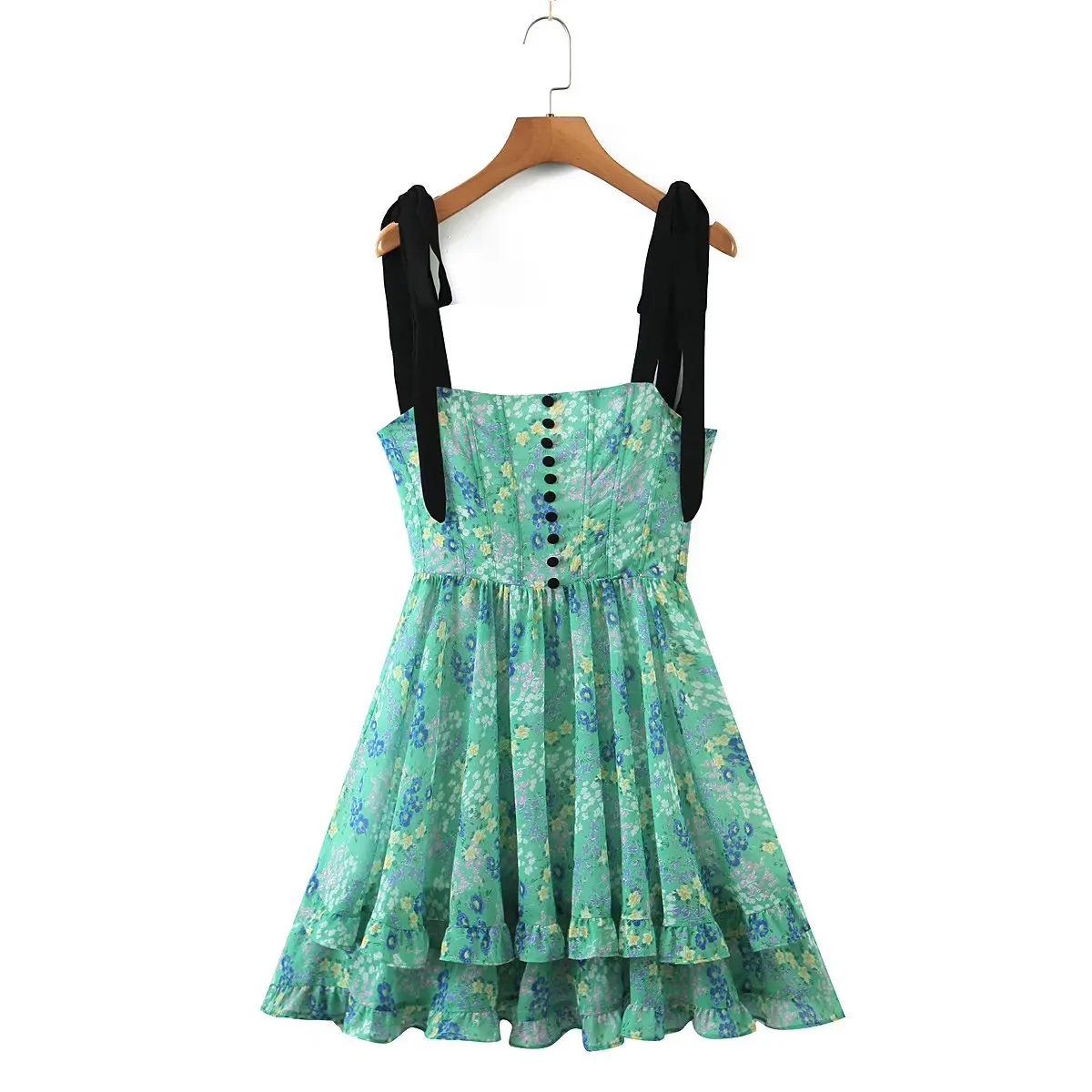 

Women's 2022 Summer Floral Sling Dress Short Printed Slim Wrinkled Three-dimensional Tailoring Sexy Party Mini Skirt
