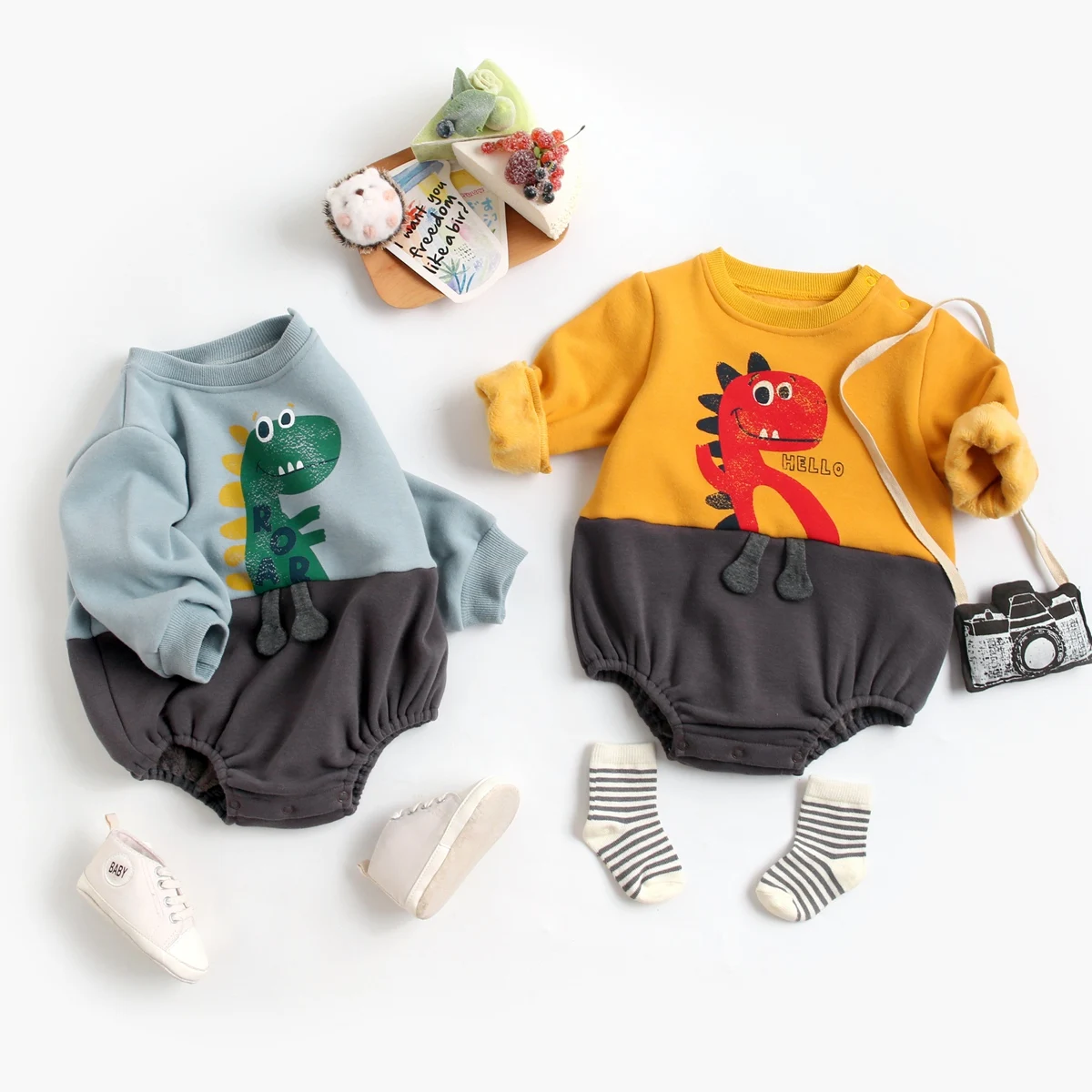 

Sanlutoz Autumn Winter Long Sleeve Baby Boys Girls Bodysuits Cute Animal Unisex Warm Fleece Infants Clothing Onesies Casual