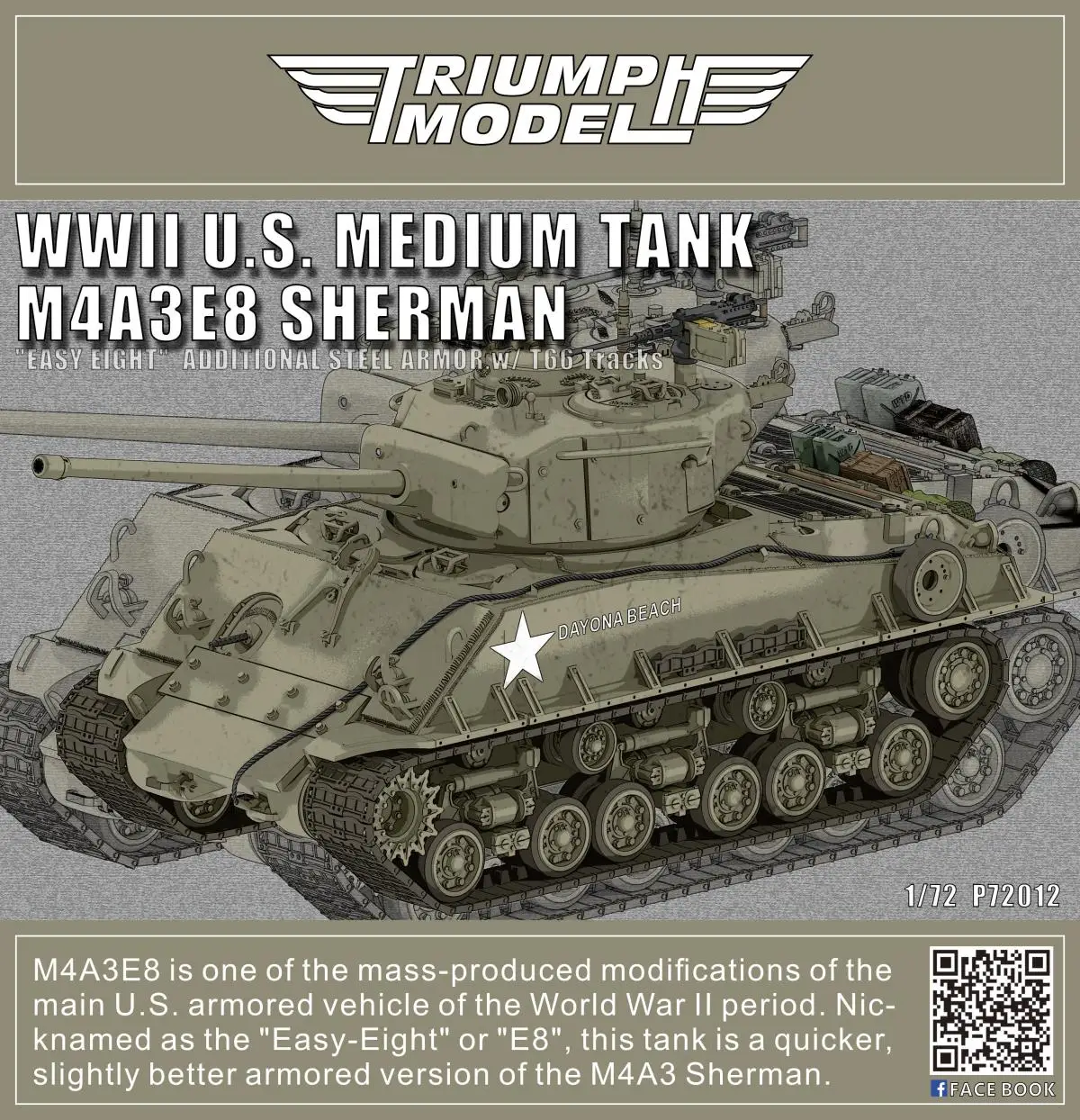 Модели СТРАУС P72012 Масштаб 1/72 Вторая мировая война США Средний танк M4A3E8 Sherman &quotEasy