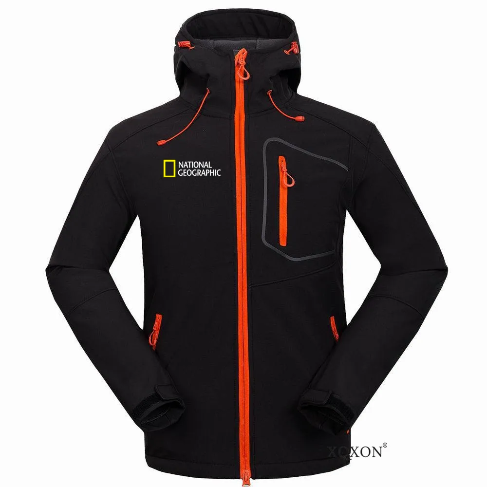 

Outdoor Waterproof Warm Hooded Softshell Fleece National Geographic Jacket Men Fishing Rock Climbing Ski Cycling Clothes Man