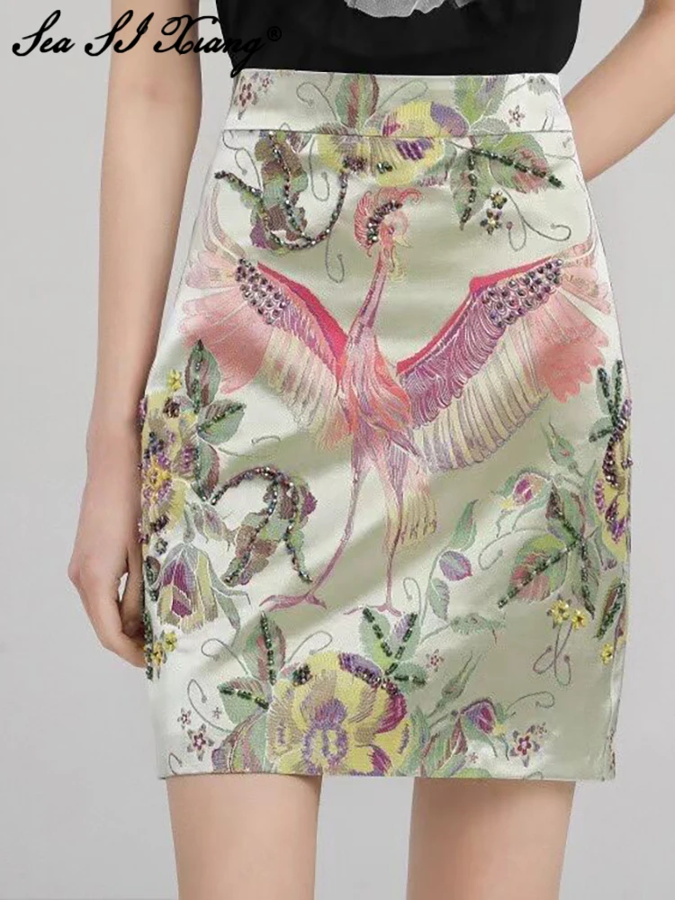 

Женские летние жаккардовые юбки-карандаш Seasixiang, роскошные юбки с бисером и принтом