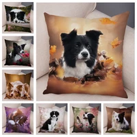 soft plush cute pet animal cushion cover scotland border collie pillowcase for sofa car decor dog printed pillow case 4545cm