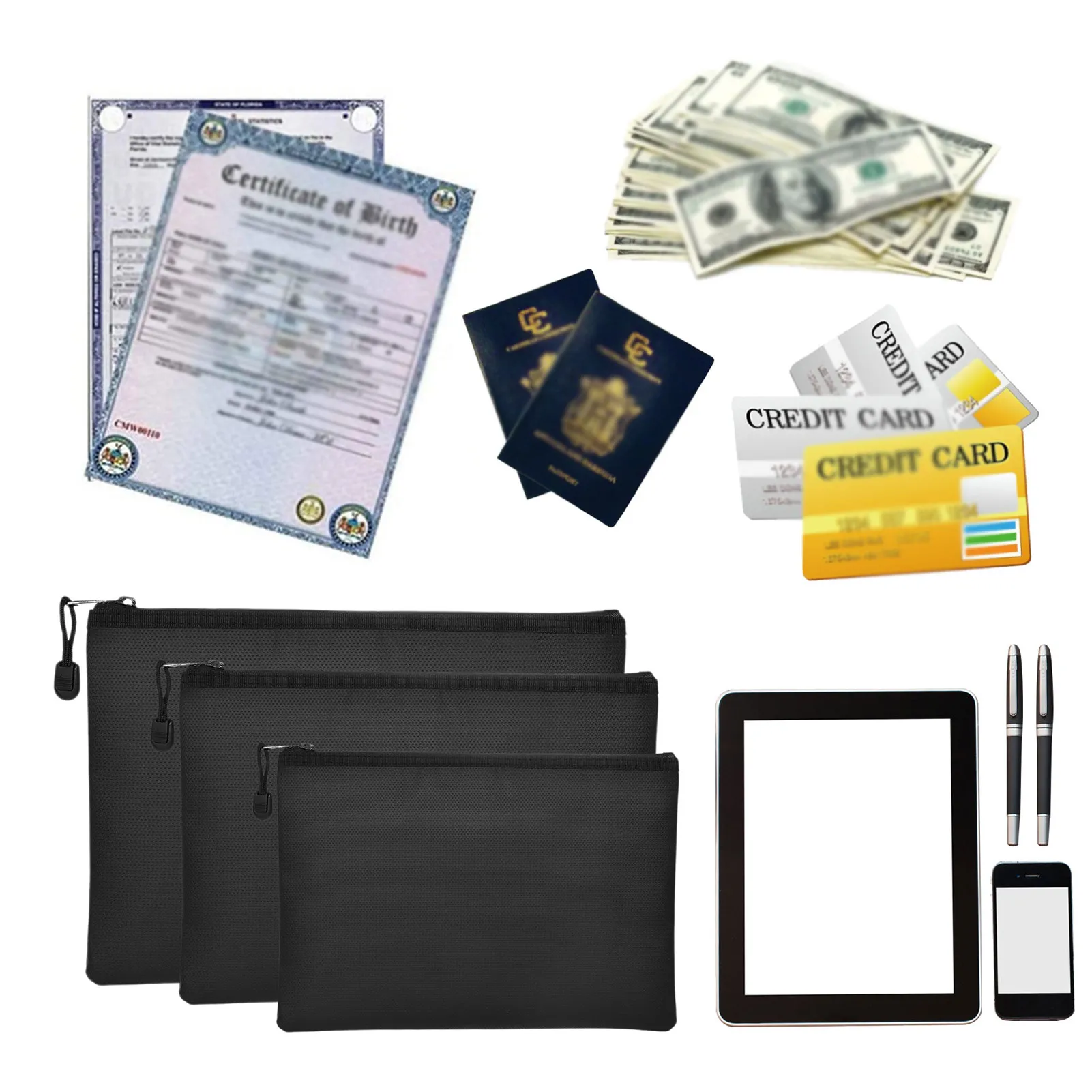 

Огнеупорная сумка 3 размера огнеупорная Водонепроницаемая огнеупорная сумка для важных документов наличные ювелирные изделия и паспорт