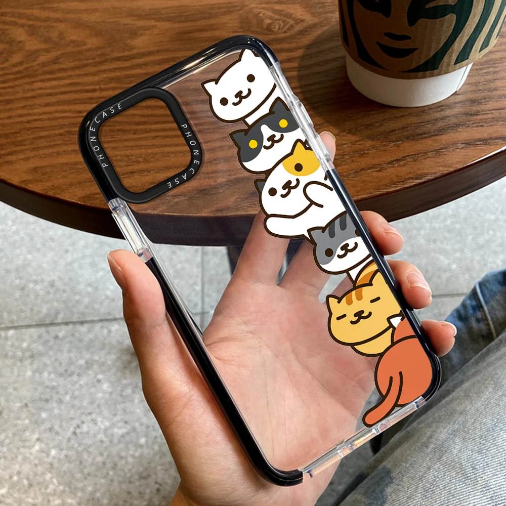 

Cartoon Cute Cat Case for iPhone 14ProMax 14Plus 13Pro 12Pro 11 Pro Max Transparent Cover for iPhone 14 13 12 11 Luxury Coque