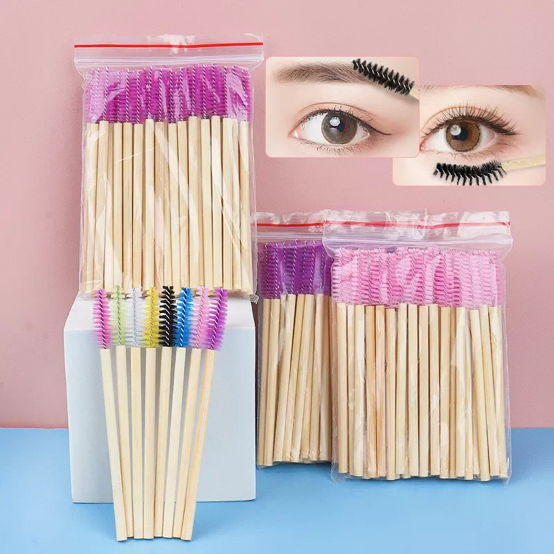 Pcs Bamboo Handle Eyelash Brushes Disposable Eyebrow Brush eyelash Extension Mascara Wands Applicator women Makeup Tools