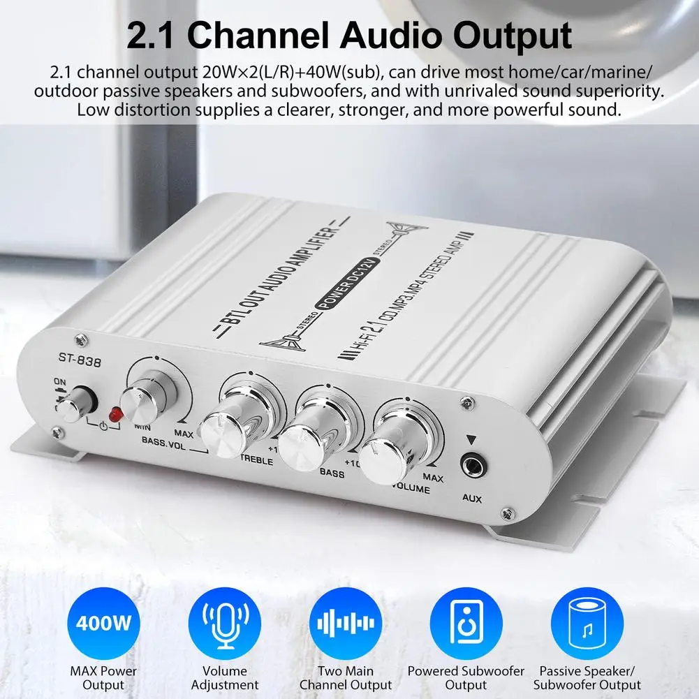 

Car Stereo Amplifier Speaker Hifi Power Home Subwoofer 2.1 Channel Audio Output 12v 400w Audio System Car Home Sound Power Amp