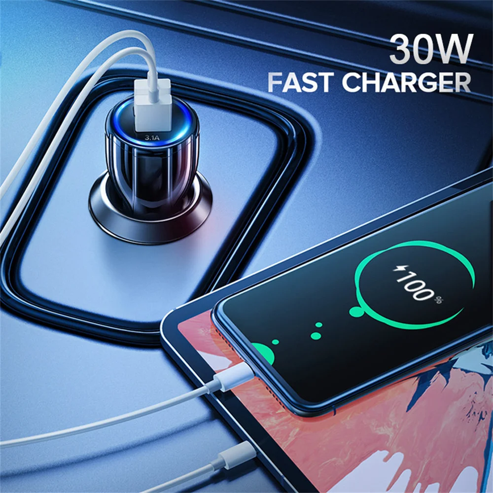 Автомобильное зарядное устройство 3 1 А двойной USB PD QC led кабель для быстрой