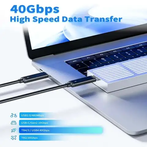 Кабель USB4 40 Гбит/с, 100 Вт, 8K, тип C, быстрая зарядка Thunderbolt 3 USB 4,0, кабель для передачи данных USB C к C для ноутбука
