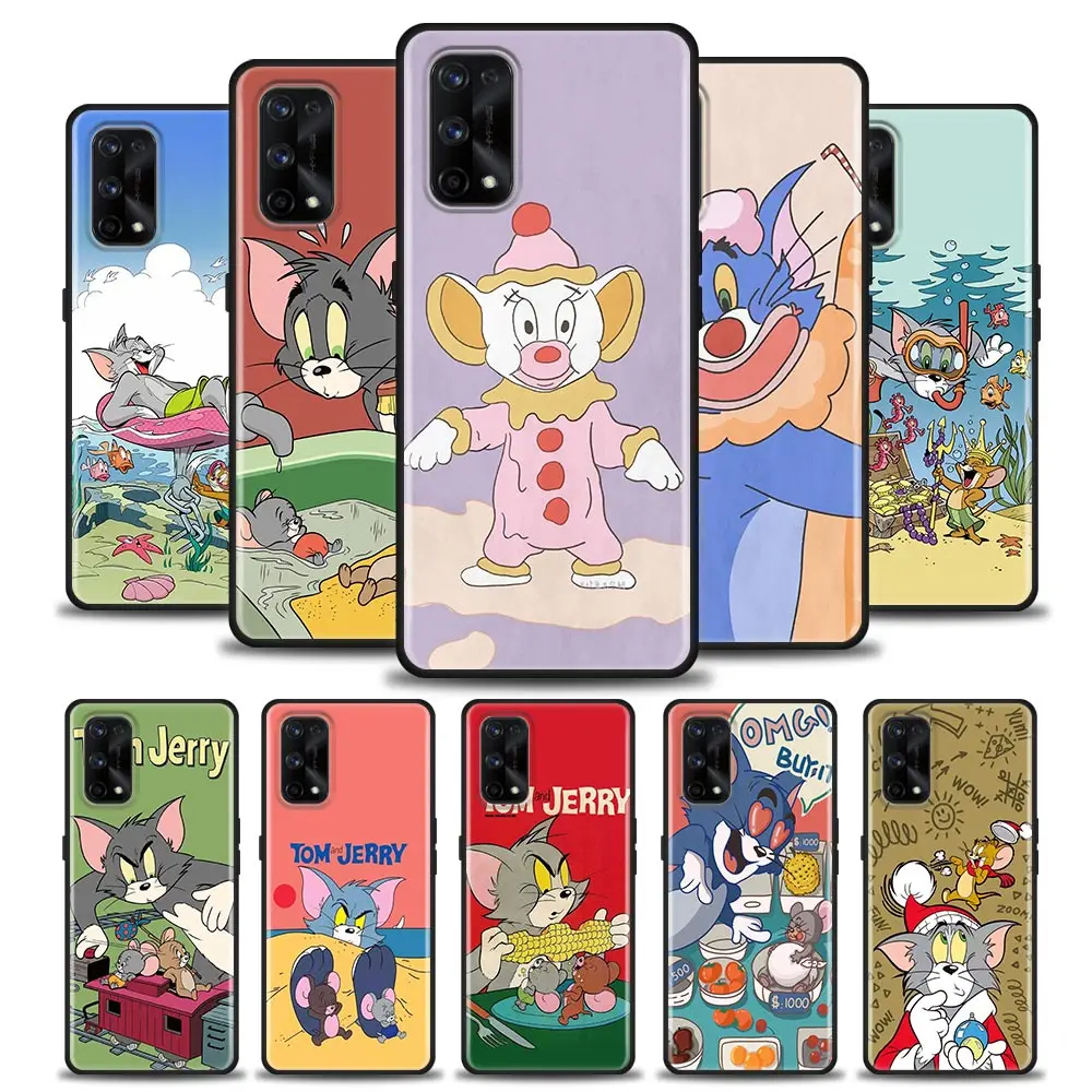 

Cartoon Cat and Mouse Anime Phone Caae For Realme XT GT GT2 5 6 7 7i 8 8i 9i 9 C17 Pro 5G SE Master Neo2 Black Cover Funda Coque