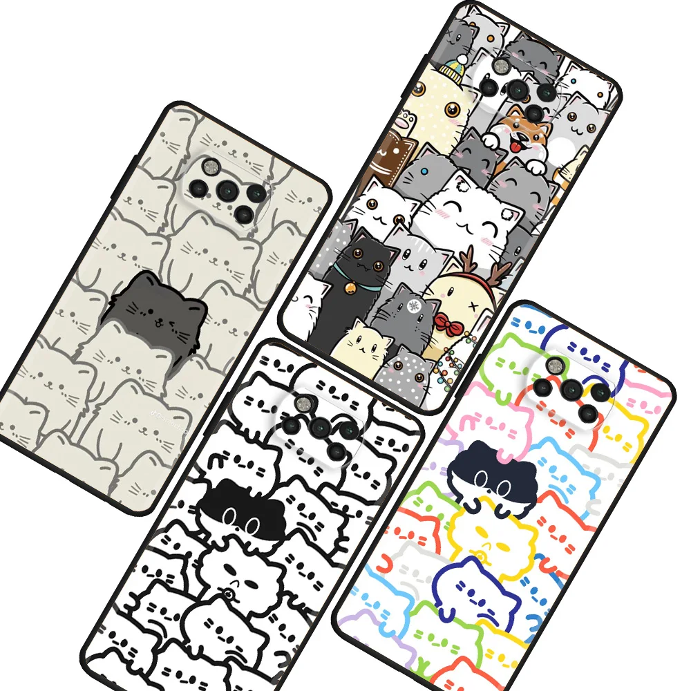 

Various Style Cat Phone Case For Xiaomi Mi Poco X3 NFC X4 Pro F5 M3 M4 F4 C40 F1 F3 GT M5 C51 Black Soft Protection Cover