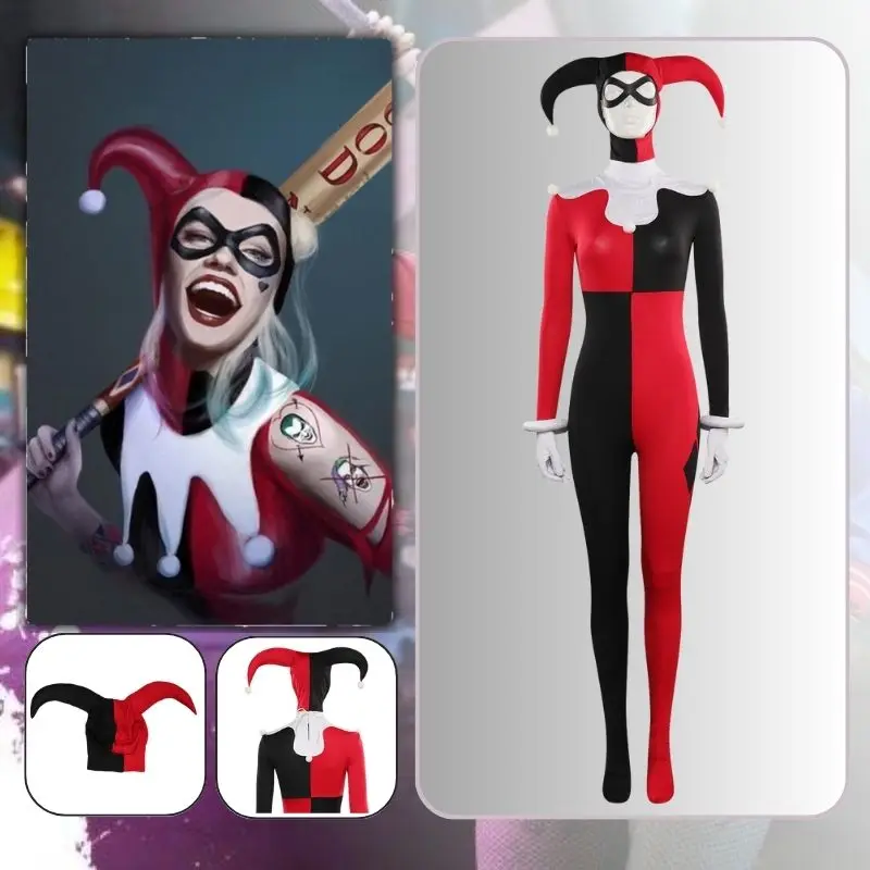 

Костюм для косплея Quinzel Fantasia Маскировка для взрослых женщин Комбинезон Маска наряды фантазия наряды женские костюмы на Хэллоуин карнавал костюмы