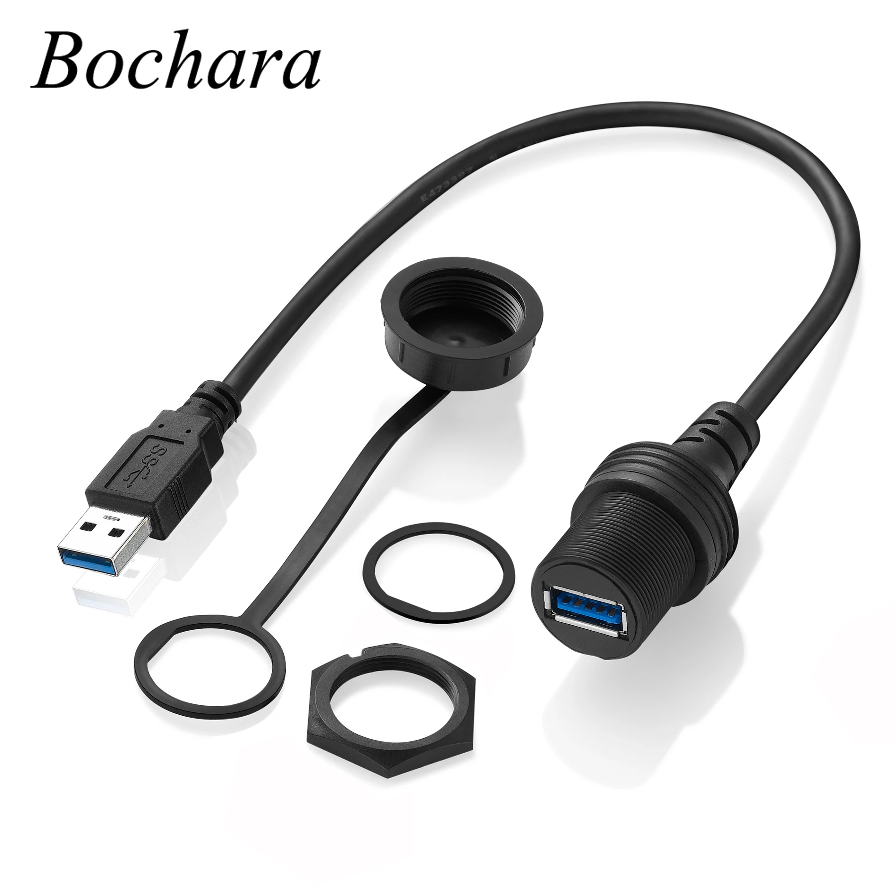 

Bochara USB3.0 USB2.0 Male to Female Dashboard Cable Flush Mount Panel Waterproof With Cover Shielded For Car Motorcycle Boat