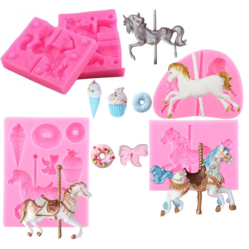 

Carousel Horse Silicone Fondant Mold Rocking Chocolate Candy Mould Baby Shower Cake Decorating Tool Soap Craft Kitchen Supplies
