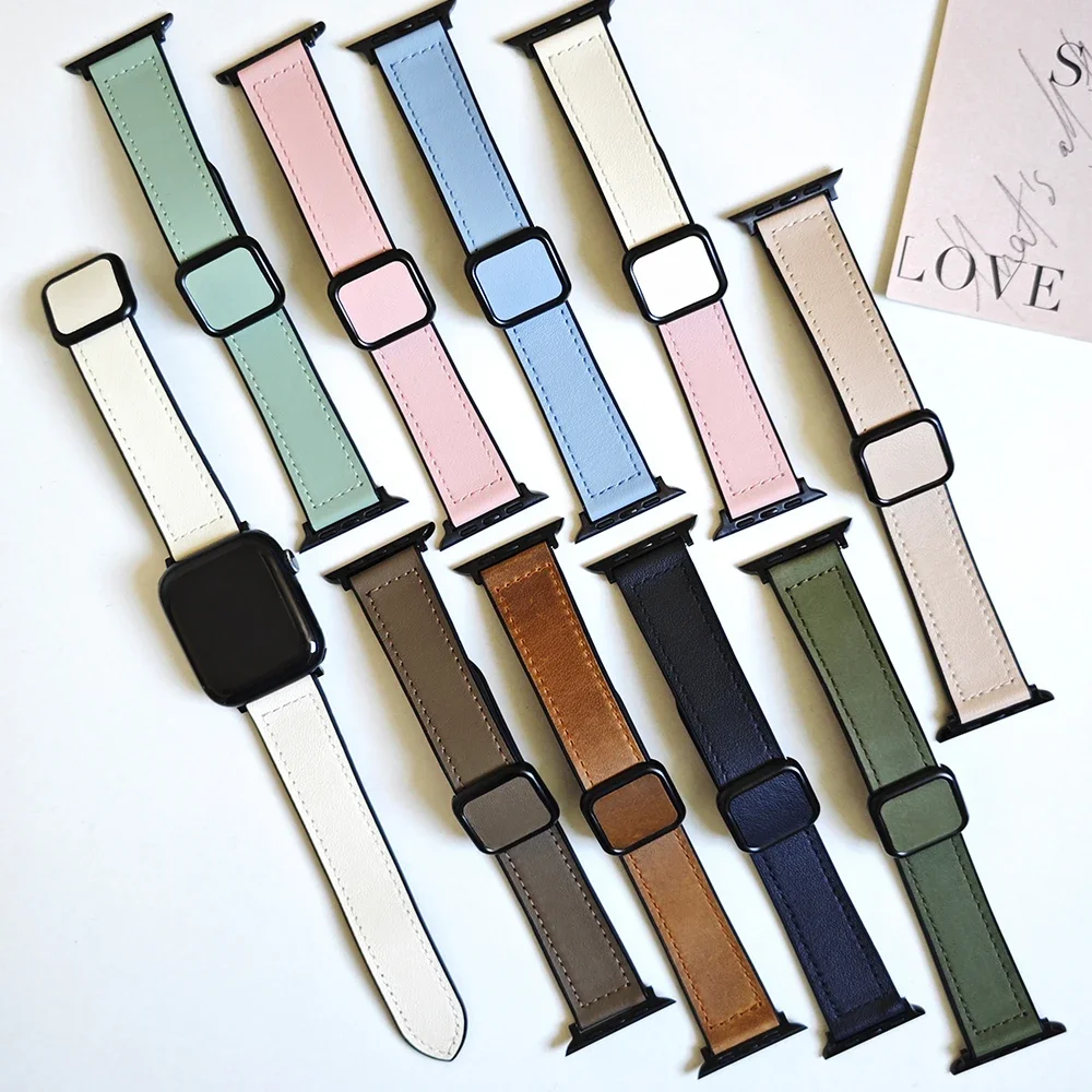 Силиконовый + кожаный ремешок для Apple Watch Band Ultra2 49 мм 46 42 45 41 44 Магнитный браслет IWatch