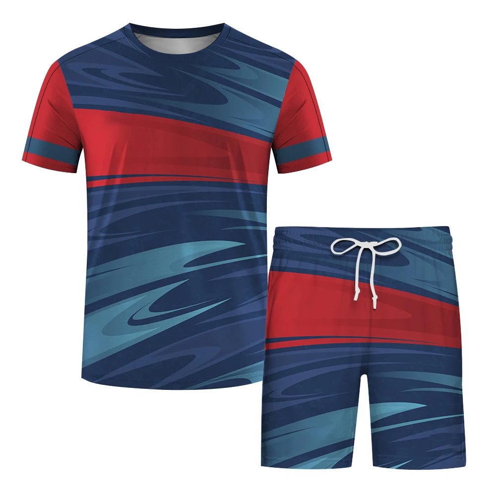 

Summer Breathable Training Clothing Outdoor Cycling Sports Men's Tees Shorts 2 Piece Outfit Casual O-neck Tops Short Sleeve Sets