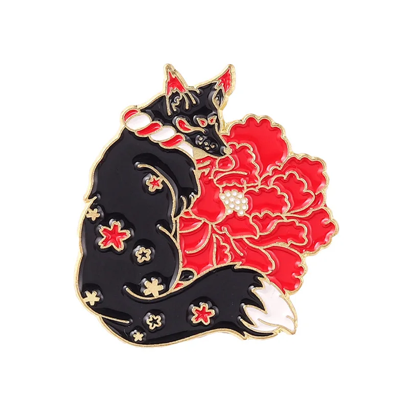 

Fox Hugging Flower Pins Accessories Clothing Backpack Alloy Brooch Enamel Lapel Pins Badge Wholesale