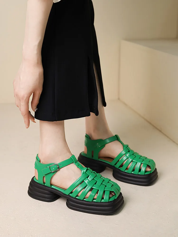 

Beige Heeled Sandals Buckle Strap Shoes Closed Toe 2022 Summer All-Match Med Breathable Black Clogs Gladiator Fashion Comfort Gi