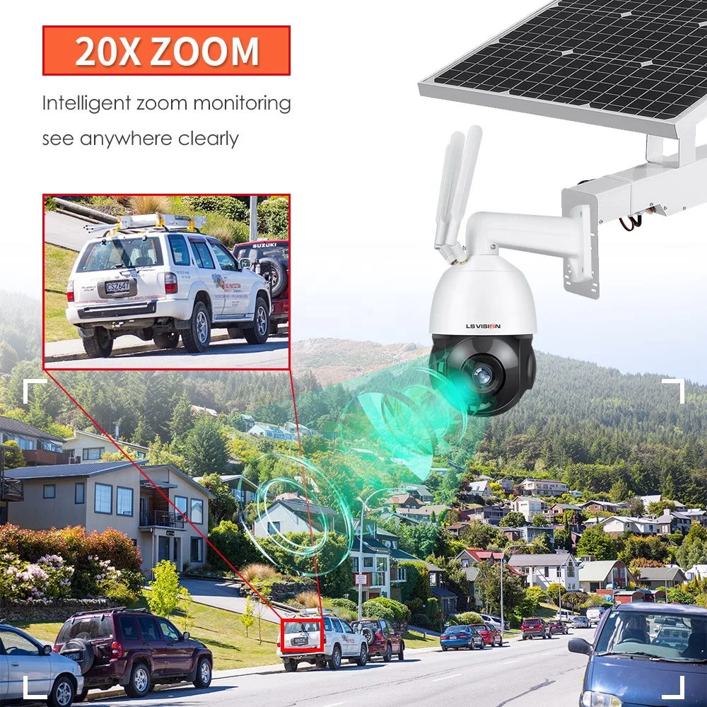 

2 МП 5 Мп 20X оптический зум 128 ГБ SD карта моторизованный 3G 4G LTE беспроводная уличная Wi-Fi Солнечная PTZ камера H.265 70 м ИК датчик присутствия