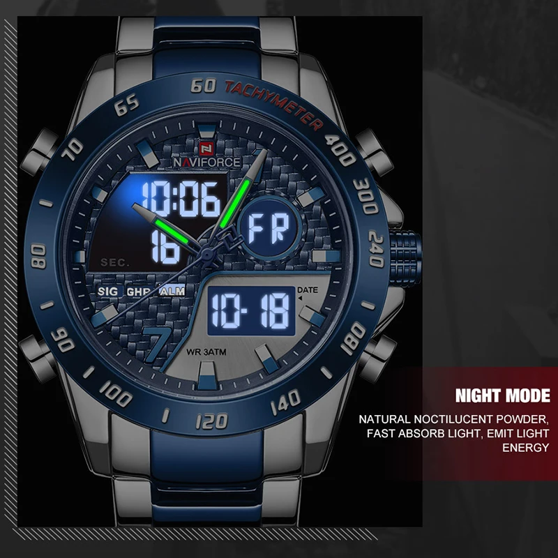 Фото Часы наручные NAVIFORCE Мужские Цифровые, роскошные Брендовые спортивные кварцевые в стиле милитари, со стальным ремешком №5