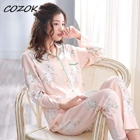 cozok womens pajamas set v neck luxury print sleepwear cotton home clothes large size nightwear female sets outfits 2 pieces