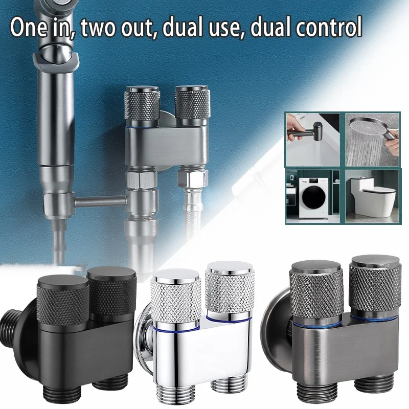

G1/2 Mini Multi-function Faucet Brass One Into Two Out Dual Control Washing Machine Tap Three-way Toilet Triangle High-quality