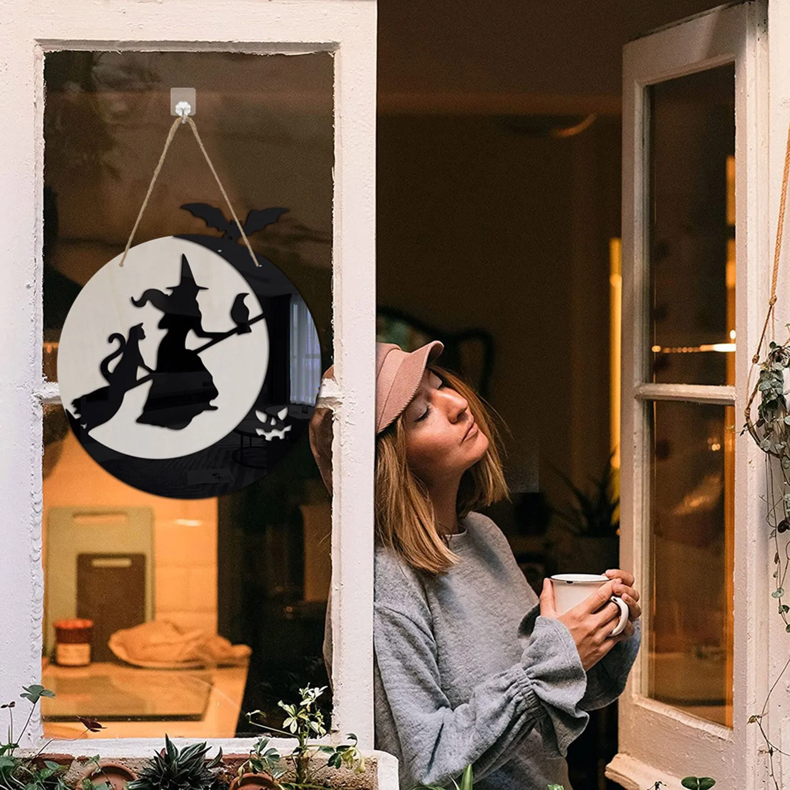 

Happy Halloween Door Hanging Decorations Wooden Happy Halloween Door Hanging For Halloween Car Decor Tree of Life Stained Glass