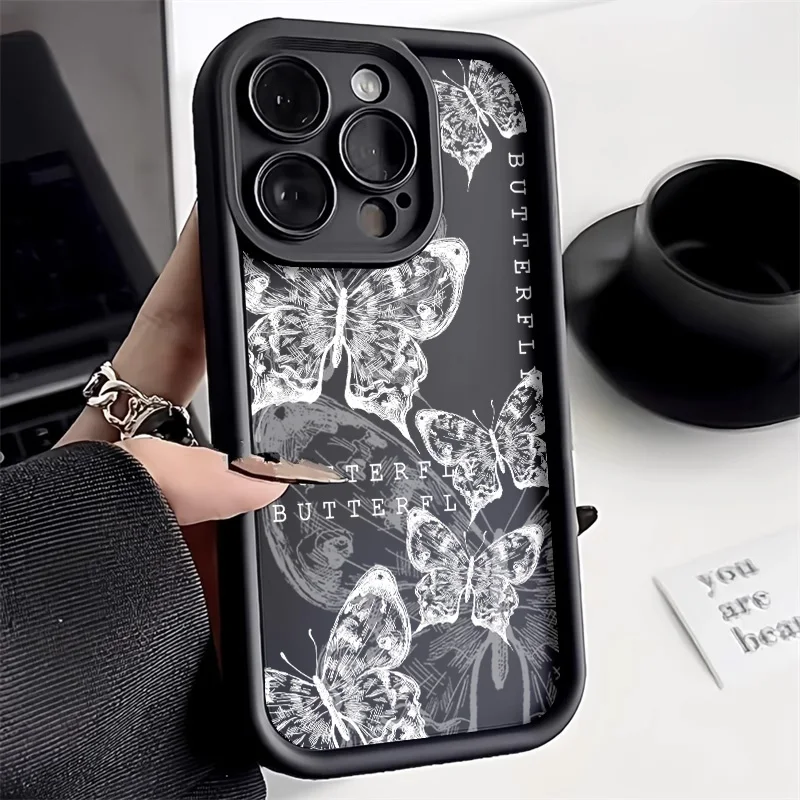 Жидкий силиконовый чехол с бабочкой для Xiaomi Redmi Note 13 12 11 10 Pro 9 11S 12C 10C 9A 9C 9T POCO X6 X5 C65 C55