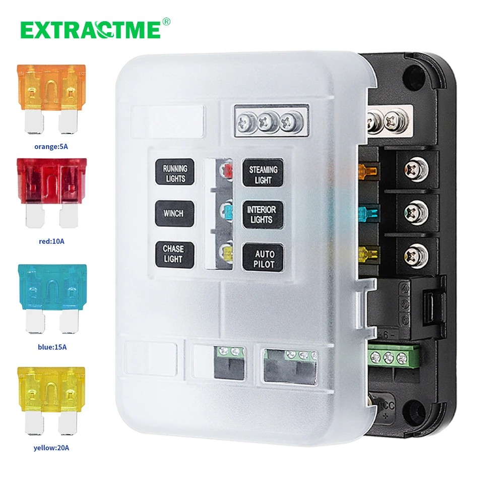 

Extractme Car Boat Marine Fuse Box Holder 6 Ways Blade Fuse Block With Independent Control 12-24V Power Distribution Panel Board