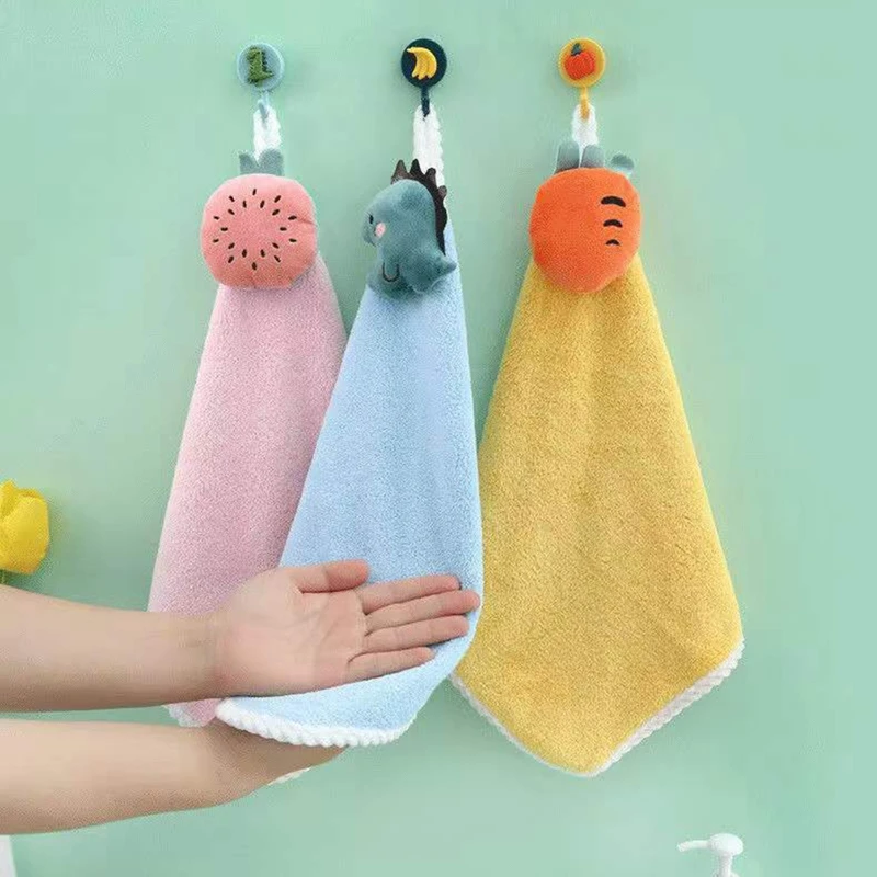 

Hanging Hand Towels Kitchen Hanging Bath Towels Super Absorbent Coral Velvet Towels Cartoon Handkerchiefs
