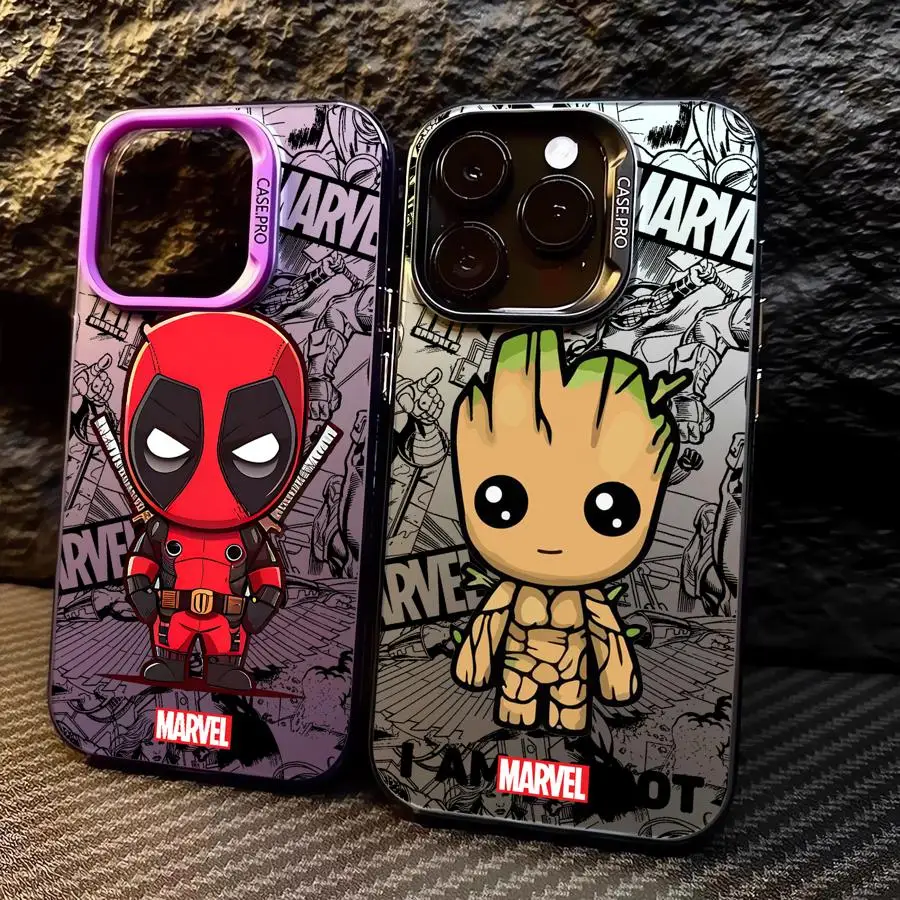 Чехол для телефона Marvel Deadpool Groot iphone 16 pro 15 X 11 XS Max XR 13 12 Pro 14 Plus противоударный мягкий